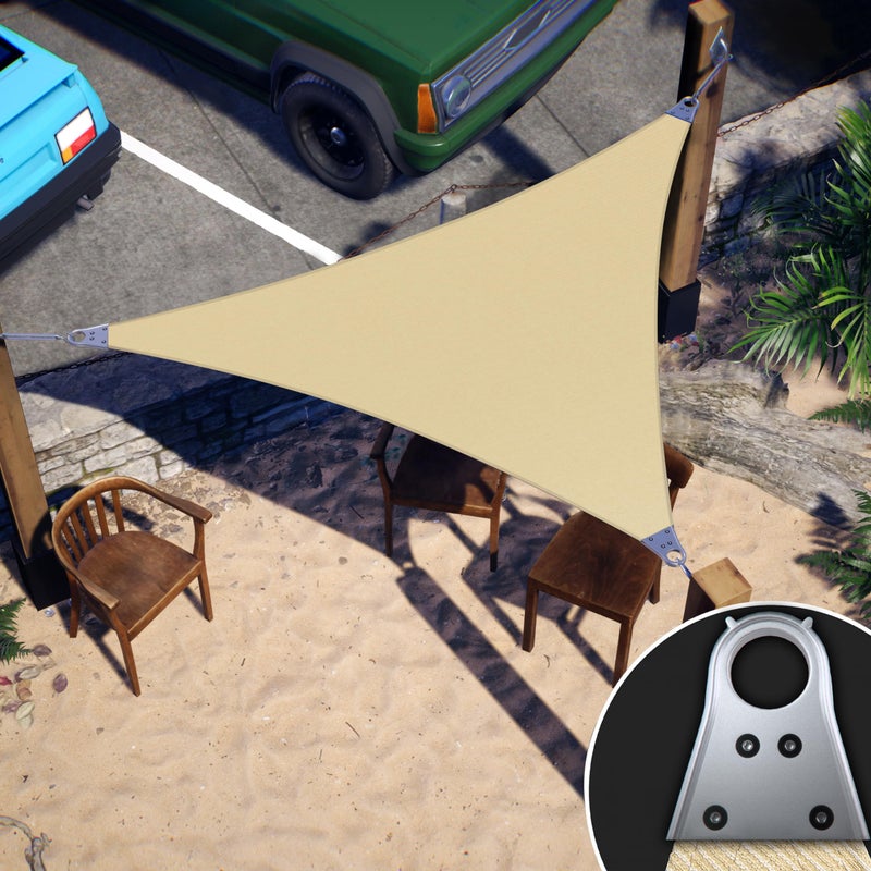 ColourTree سفينة ظل مثلث بلون البيج 16' x 16' x 16' من ColourTree، قماش ثقيل بوزن 260 GSM، مع زوايا وحواف معززة، ضمان 5 سنوات (نقدم أحجام مخصصة)  - Image 2